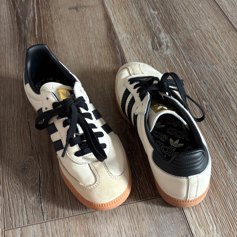 Adidas Samba women’s  Cream and Black Sneakers with Gold Detail